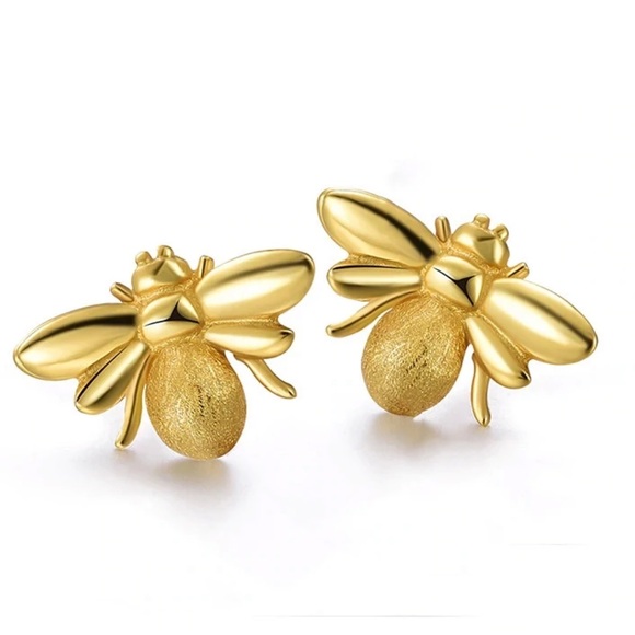 Artisan Made Textured Dainty Bee Earrings - Picture 9 of 12